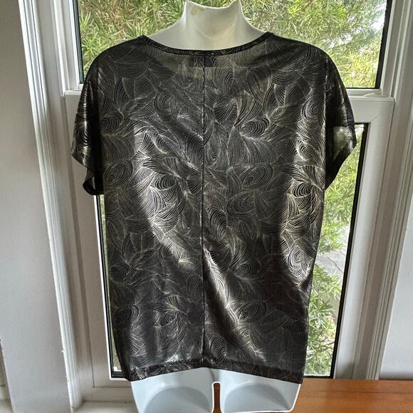 1980s Cherry Hill Metallic Silver Gold Vintage Abstract Blouse Size M - Picture 9 of 16